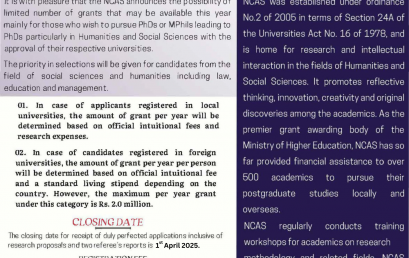 Calling Applications for Partial Funding for Advanced Postgraduate Studies – 2025