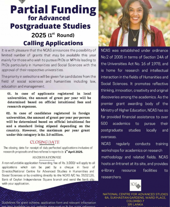 Calling Applications for Partial Funding for Advanced Postgraduate Studies – 2025