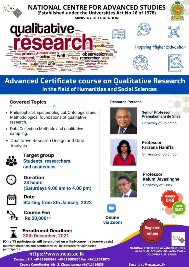 Advanced Certificate course on Qualitative Research in the field of