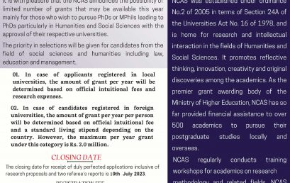 Calling Applications for Partial Funding for Advanced Postgraduate Studies – 2023