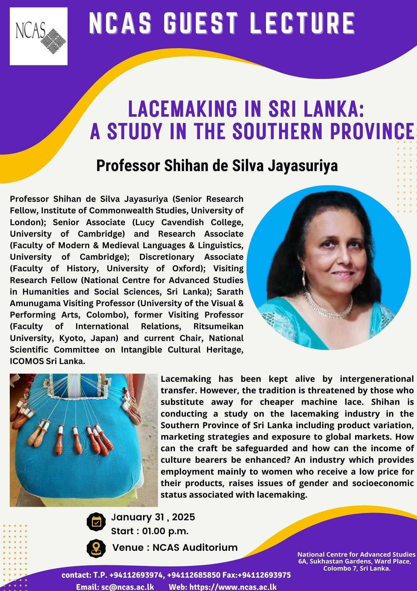 Guest Lecture on Lacemaking in Sri Lanka:  A Study in the Southern Province